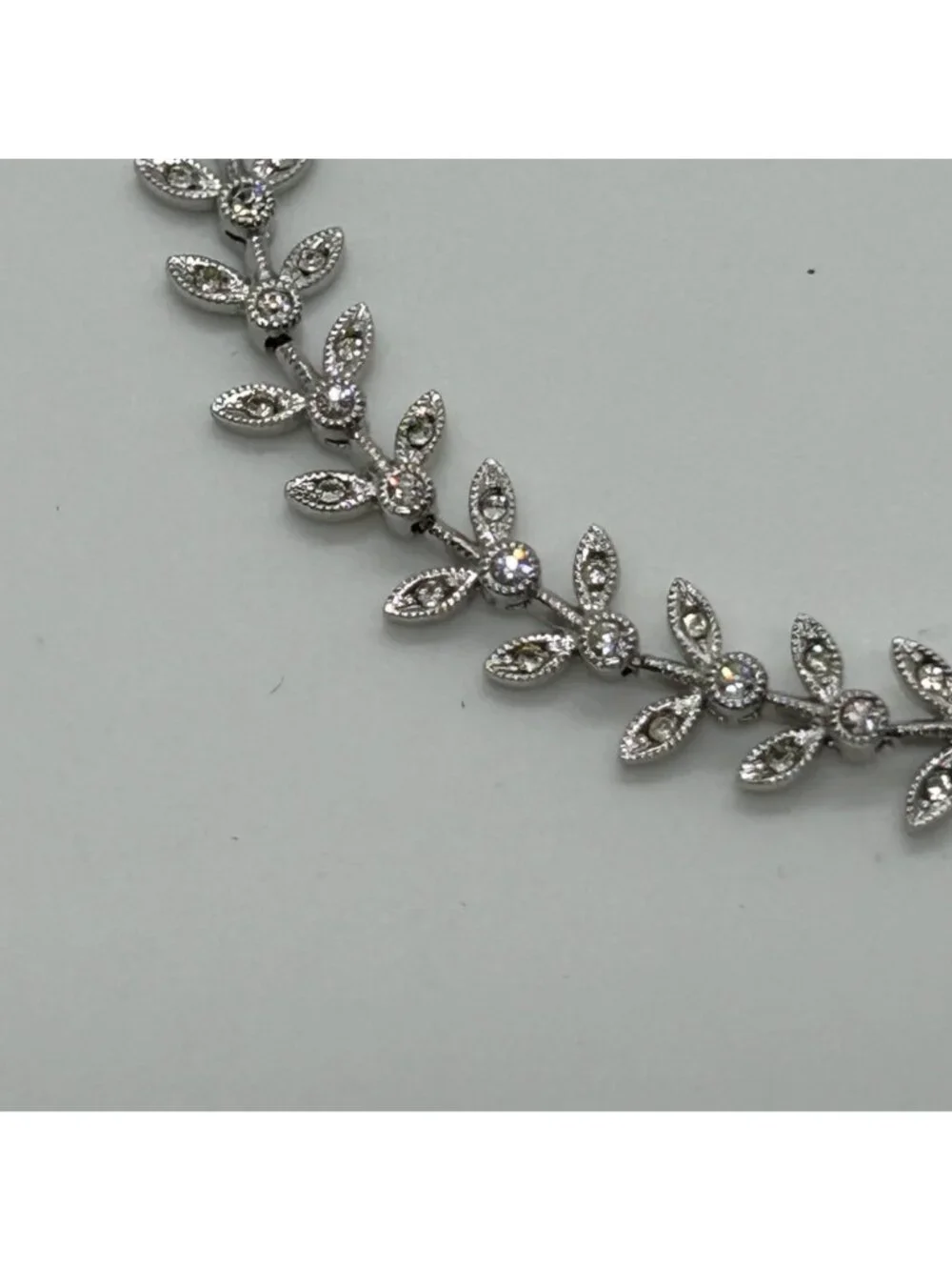 Nadri Cubic Zirconia Leaf Bracelet Silver-tone Vine Wedding Bridal Marquise